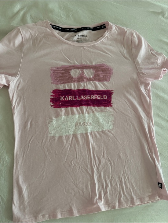 Karl Lagerfeld Tops - Karl Lagerfeld Pink Brushstroke Logo Tee with White Accent